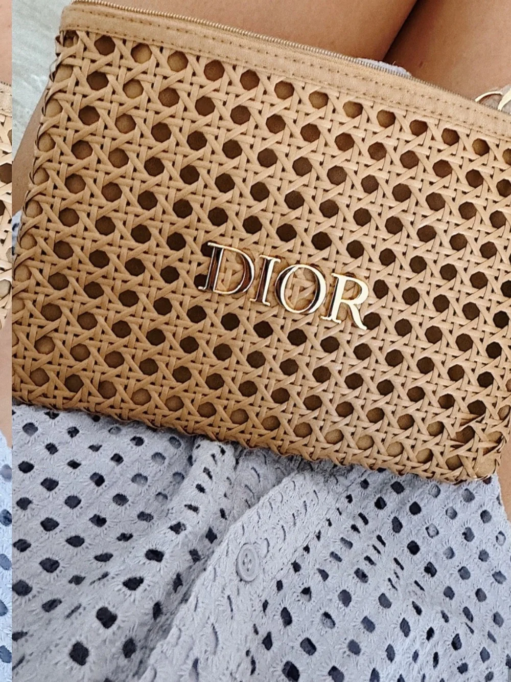 Dior Beige Woven Clutch with Gold Logo